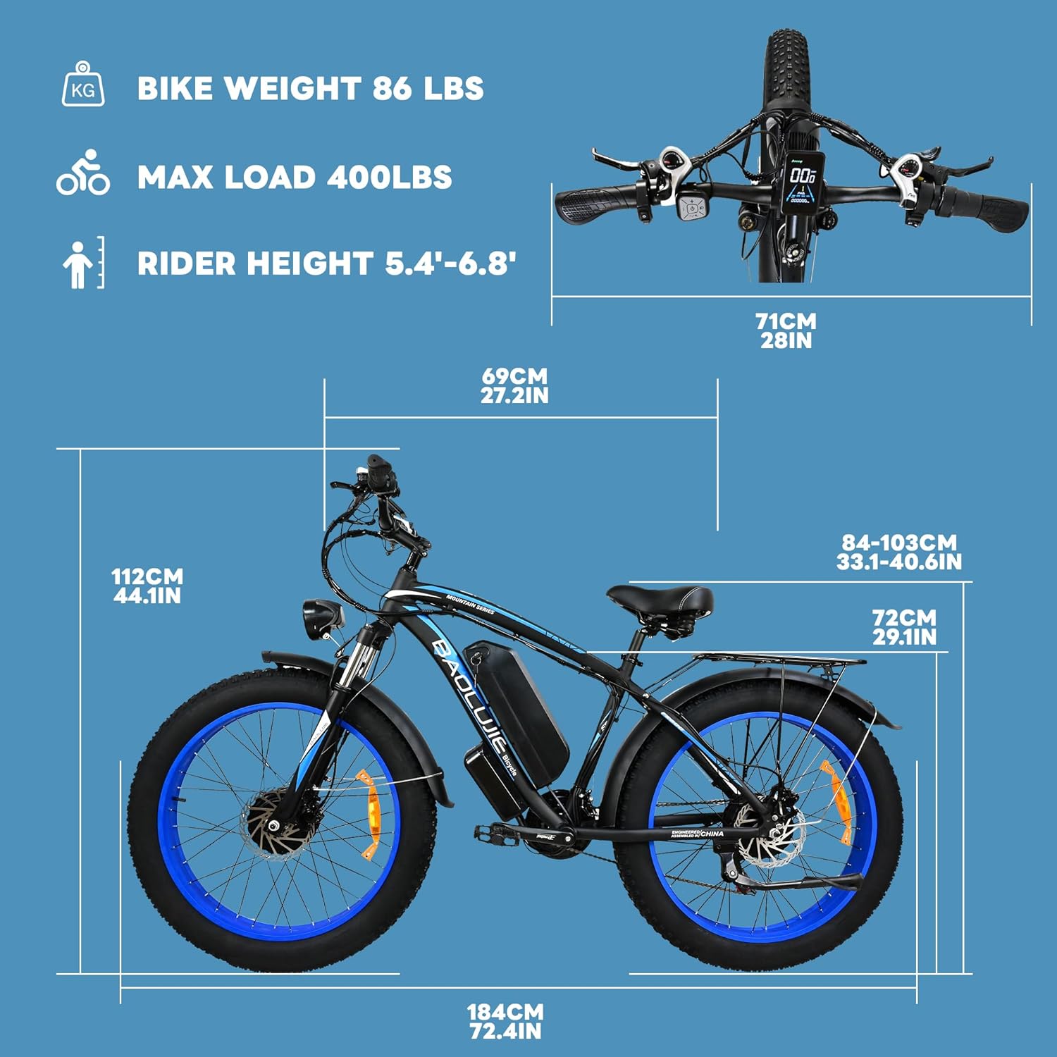 Two 2000W Electric Bikes for Adults with 48V 20Ah Removable Batteries Shi-Mano 21 Speed 80Miles 35MPH Ebike with Lockable Fork Suspension Hydraulic Disc Brake(Blue + Blue)