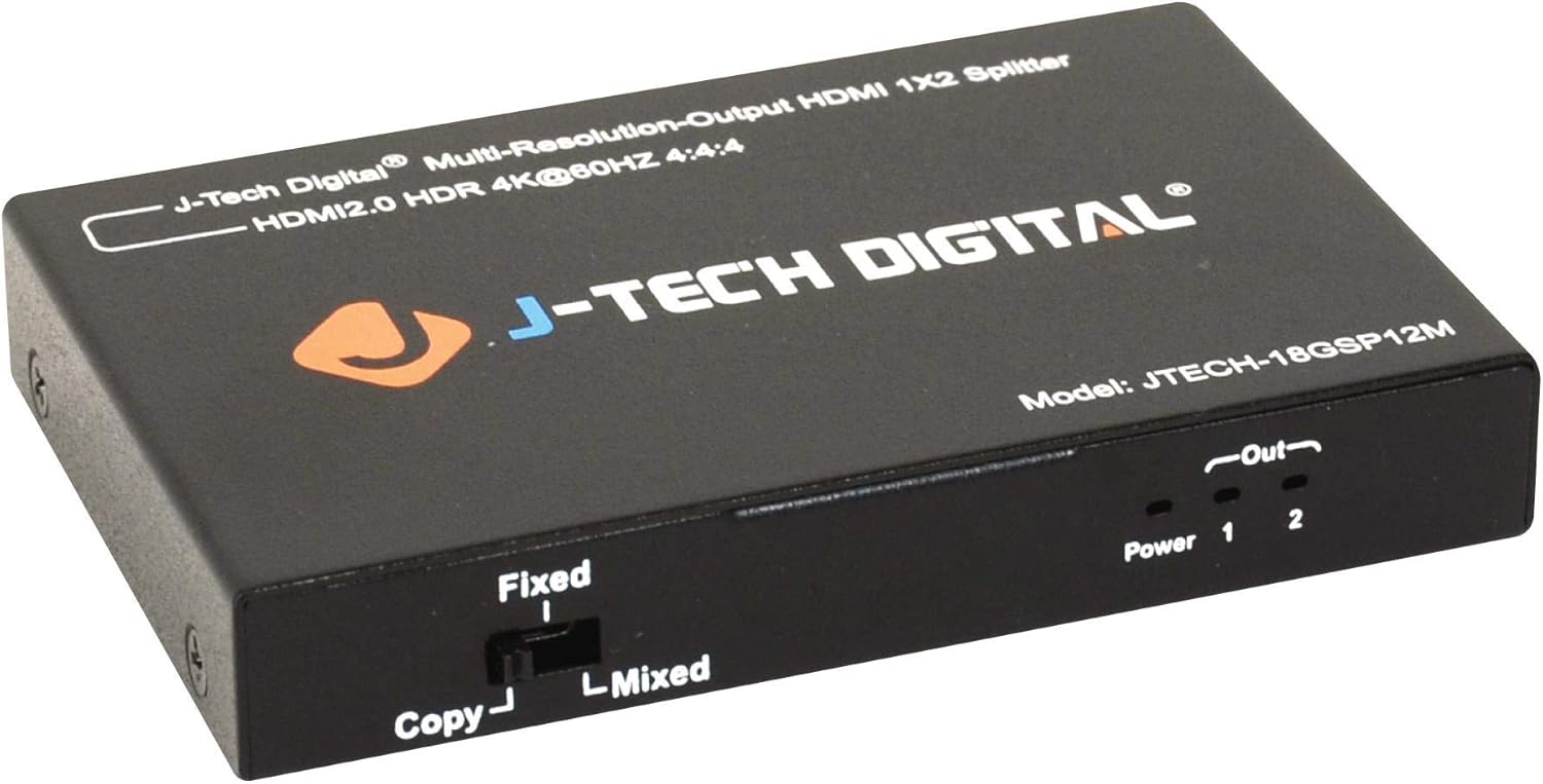 J-Tech Digital Scaler/Multi-Resolution Output (MRO) 18GBps 1x8 HDMI 2.0 Splitter HDR10/Dolby Vision 4K@60Hz 4:4:4 [JTECH-18GSP18M]