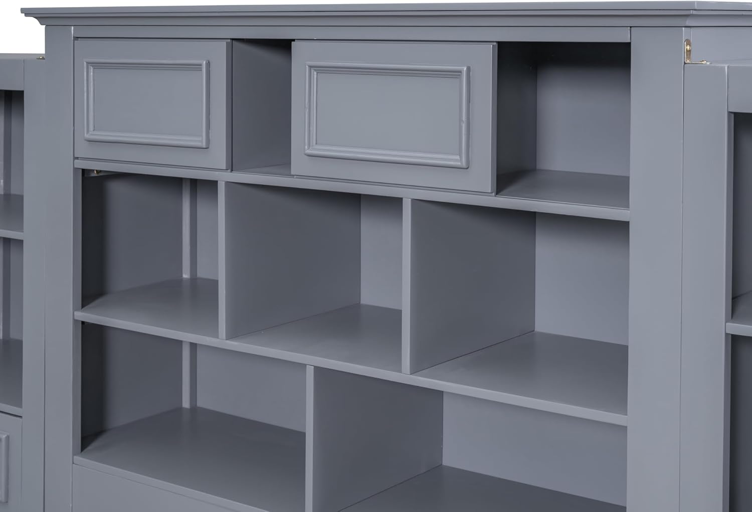Twin Size Wood Platform Bed Frame with Bookcase Headboard and 4 Drawers on Each Side, Multi-Functional Beds with 12 Storage Shelves and 6 Drawers, for Bedroom Furniture, Space Saving, Gray