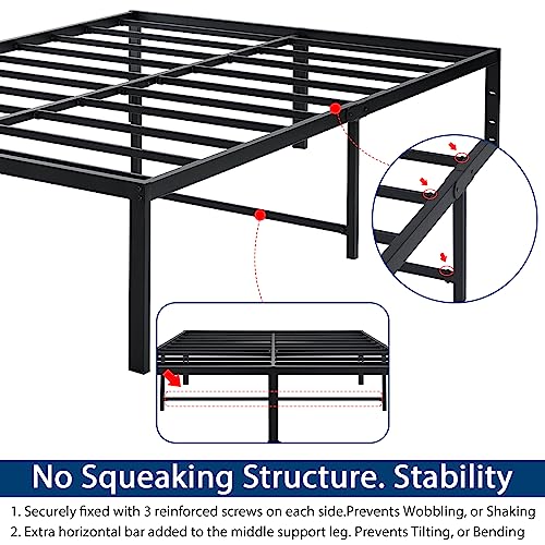 California King Bed Frame 18 Inch Tall Cal King Bed Frame with Storage Heavy Duty Steel Slats Metal Platform Bed Frames No Box Spring Needed Anti Slip Easy Assembly Black