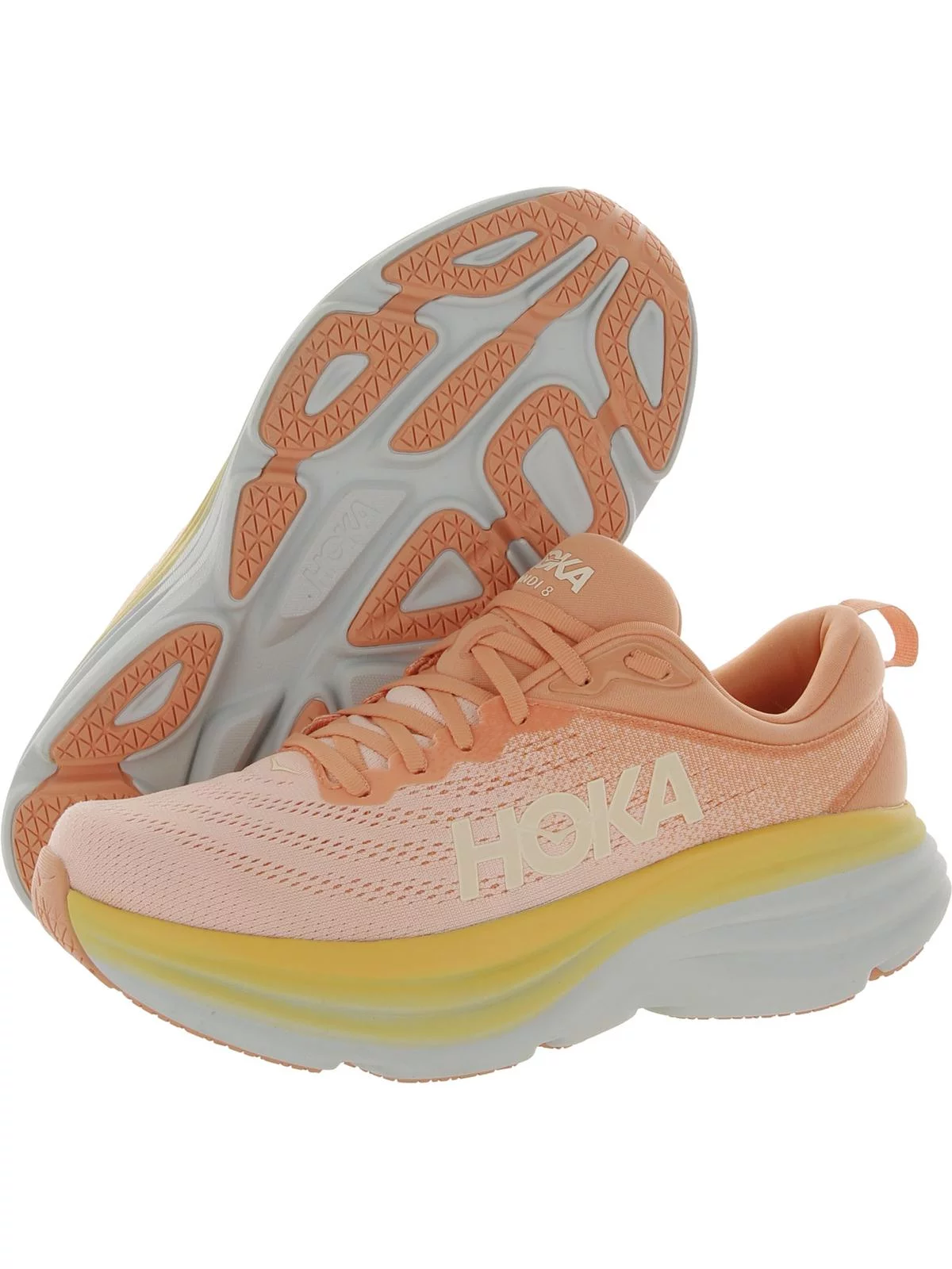 HOKA ONE Bondi 8 Womens Running Shoes - Shell Coral Peach Parfait - 10