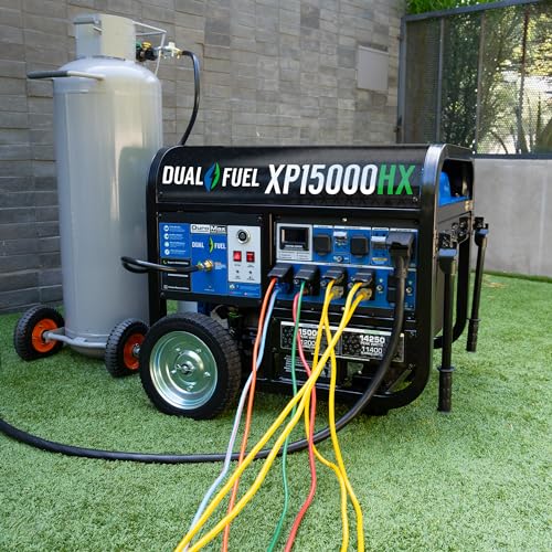 DuroMax XP13000HXT 13,000-Watt 500cc Tri Fuel Gas Propane Natural Gas Portable Generator with CO Alert, Black/Blue