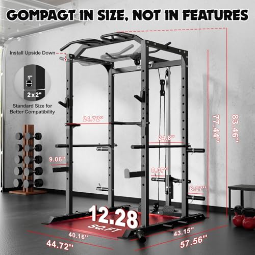 C1-V4 Power Cage, 2000LBS Squat Rack with LAT Pulldown, Multi-Function Weight Cage Strength Training Machine, Workout Cage with More Attachments for Home Gym Garage