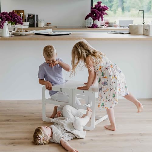 Kitchen Tower - Montessori Tower and Step Helper for Children - Foldable Study Table and Chair - Kitchen Helper (Black Color)