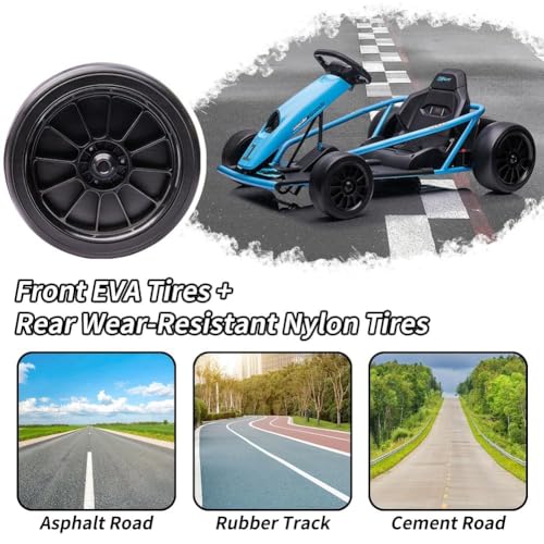 Electric Drifting Go Kart for Kids - 24V Battery, Dual Motors, High Speed, Music & Horn, Max Load 175lbs - Green
