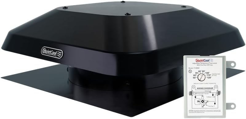 Quietcool AFR PRO-1.3 Roof Mount Attic Fan - 1266 CFM - Adjustable Thermostat - 20ft Power Cord - Plug-and-play - Two Speed