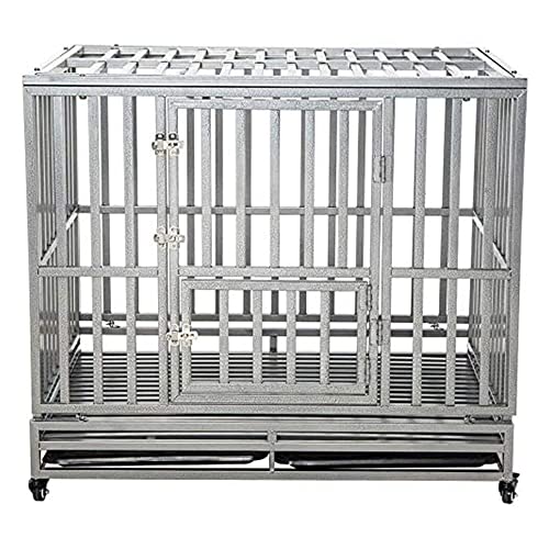 LUCKUP Heavy Duty Dog Cage Metal Kennel and Crate for Medium and Large Dogs, Pet Playpen with Four Wheels,Easy to Install,42 inch,Black