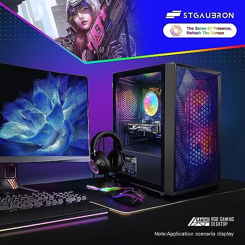 STGAubron Gaming Desktop PC, GeForce RTX 3060 Ti 8G, AMD Ryzen 7 5700X up to 4.6G, 32G DDR4, 1T SSD,WiFi,BT 5.0,RGB Fan x 7,RGB Keyboard&Mouse&Mouse Pad,RGB BT Sound Bar,RGB BT Gaming Mic,W11H64