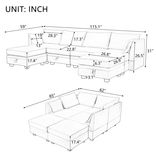 Elegant 2 Piece Large L-Shape Modular Sectional Sofa with Two Pillows,for Living Room Office Apartment Bedroom Salon (Beige#Chenille-)
