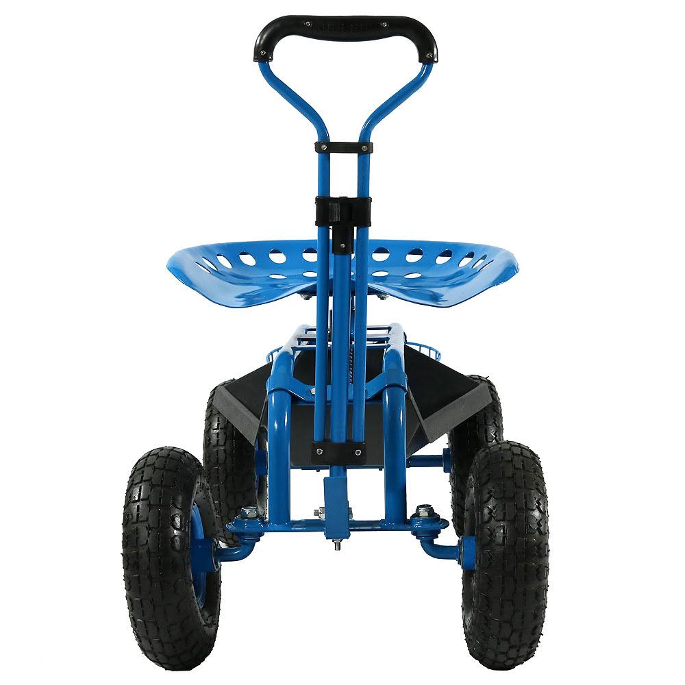Sunnydaze Blue Rolling Garden Cart with Extendable Steering Handle, Swivel Seat