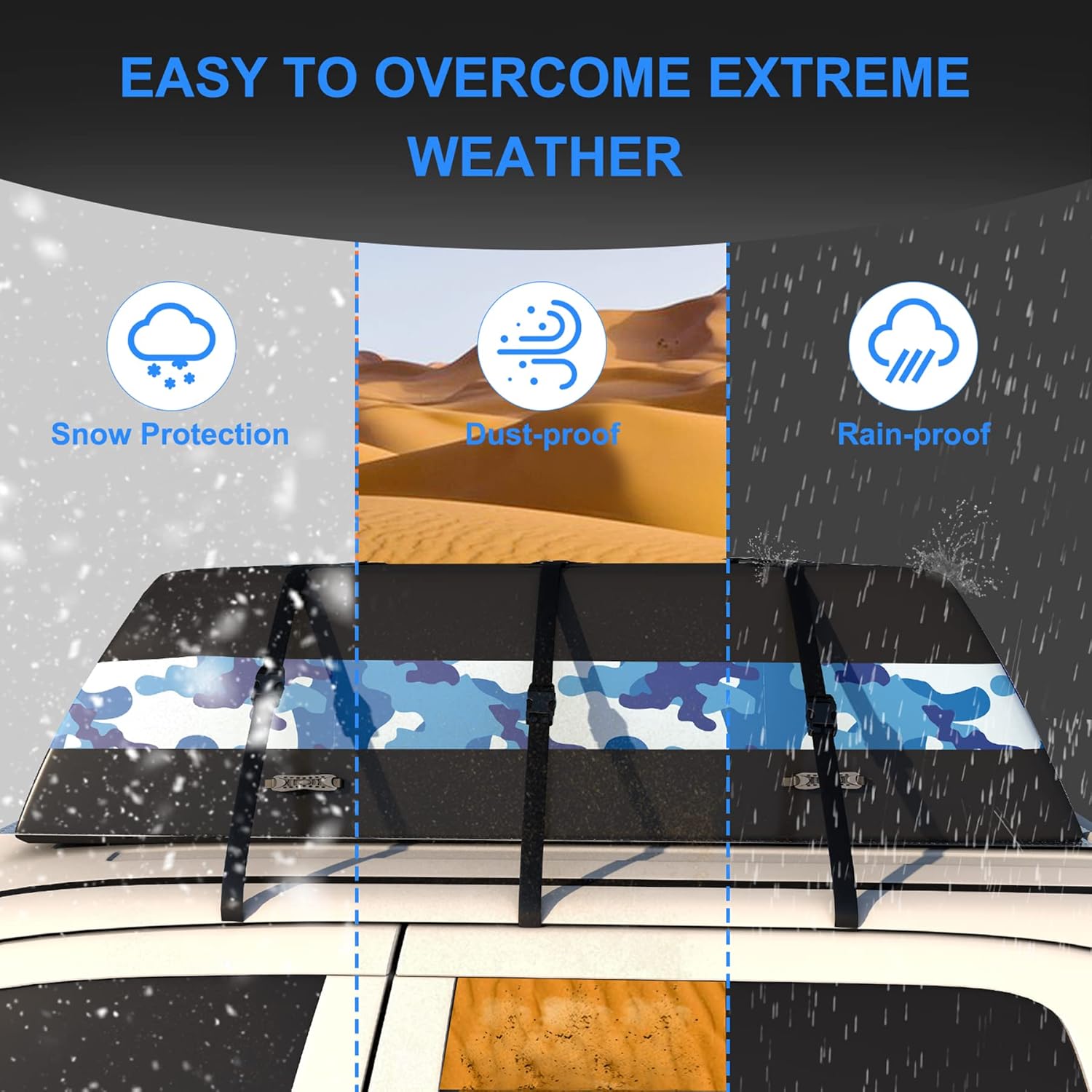 Jifunull Rooftop Cargo Carrier Bag 21 Cubic Feet, Waterproof Soft-Shell Roof Rack Cargo Carrier, 1000D PVC Anti-Tear Car Roof Bag for Vehicle with/Without Racks, Includes 7 Door Hooks, Anti-Slip Mat
