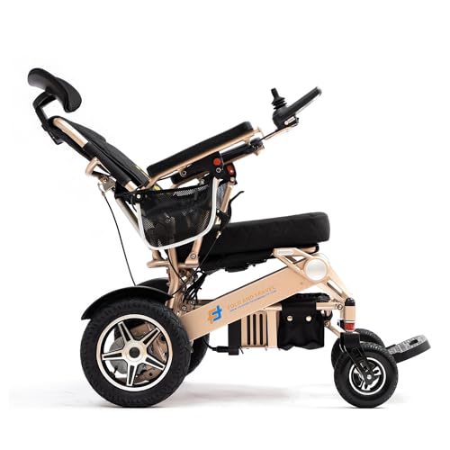 Enhanced Mobility Lightweight Foldable Electric Wheelchair for Seniors and Adults, Ideal Travel Companion with Portable Power Chair (1 Battery 15+ Miles Range, Blue Seat)