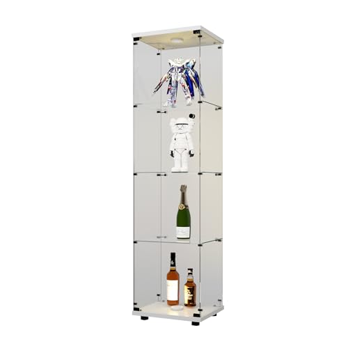 4-Tier Glass Display Cabinet with Metal Lock, 5mm Tempered Glass Curio Cabinet Collection Display Case, Floor Standing Glass Curio Cabinet Showcase,16.7" W x 14.3" D x 64.5" H