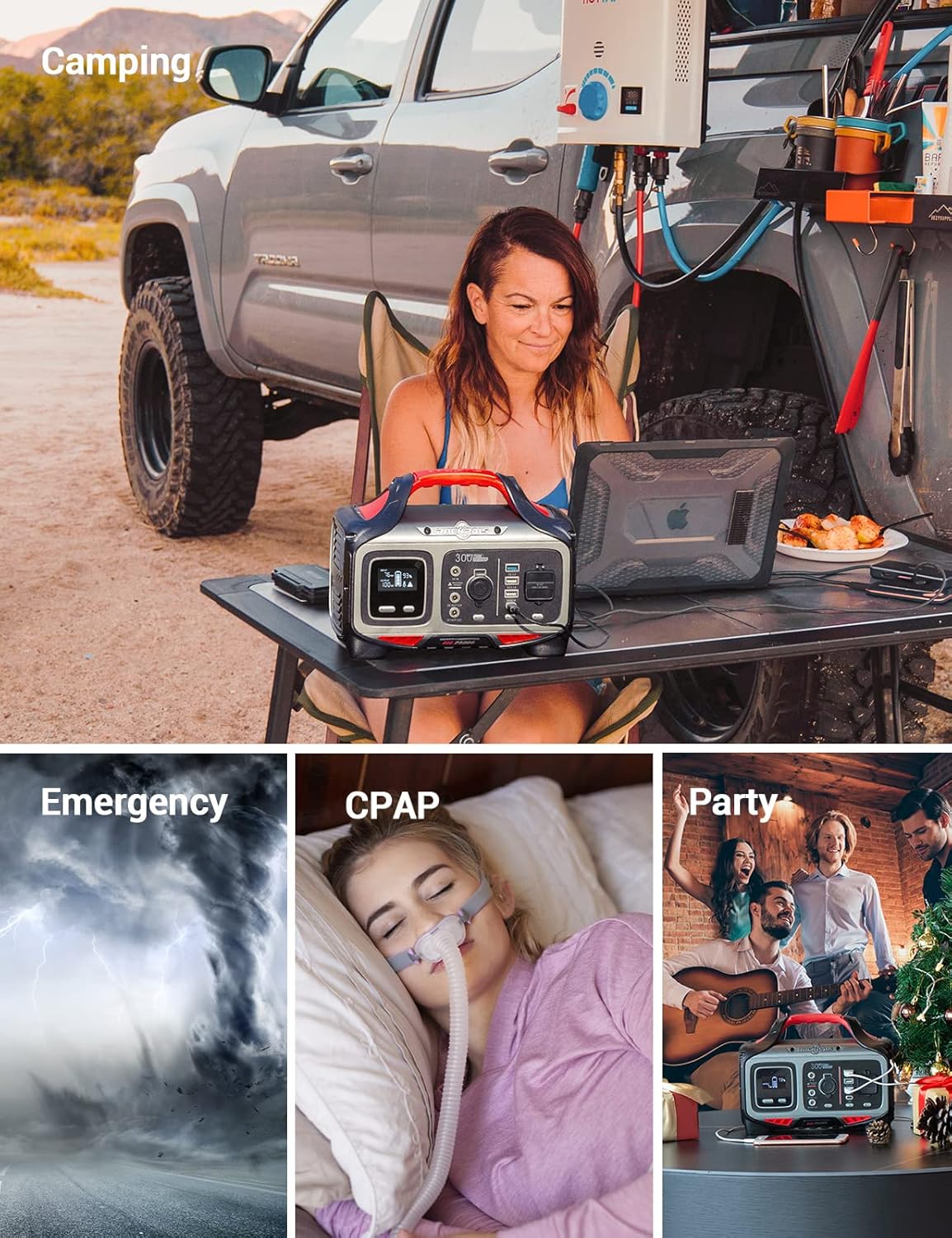ROCKPALS 300W Portable Power Station, 280wh (78000mAh) Solar Generator with 110V Pure Sine Wave AC Outlet, USB-C PD Input/Output, QC 3.0, CPAP Backup Lithium Battery for Outdoor Camping Emergency