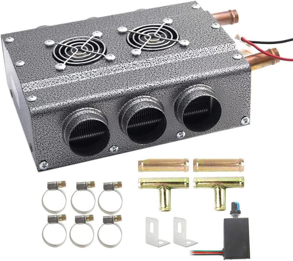 Evargc Universal 12V Vehicles Heater Auxiliary Heater Improvement For Tractor UTV Cab Vans Truck Compact Under Dash Low Profile Dual Sides 6 Vents With Speed Switch Easy Install 60Cfm Pack of 2