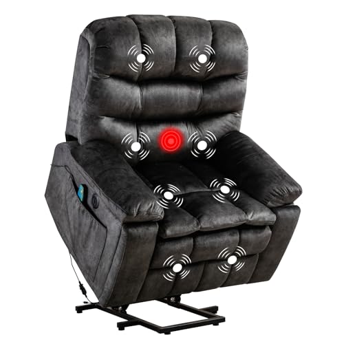 Phoenix Home Large Power Lift Recliner with Massage and Heat for Elderly, Heavy Duty & Safety Motion Reclining Mechanism, Ergonomic Electric Wider Chair with USB Port, 2 Hidden Cup Holders, Brown