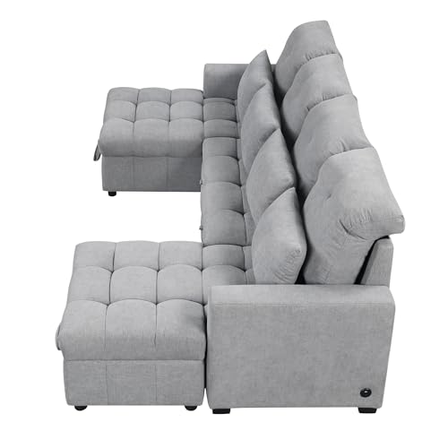 Oversized U-Shaped Sectional Sofa Couch Plush Corduroy Upholstered Modular Deep Seat Sofa&Couch Sectional W/Right Facing Chaise Lounge and 7 Toss Pillows for Home Apartment Living Room Furniture Sets