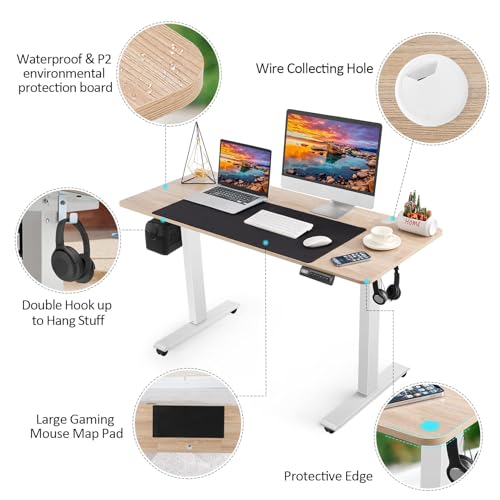 farexon Electric Standing Desk 55 x 24In with Charging Station, Stand up Desk with Oversized Mouse Pad, 2 USB Ports & 3 Power Outlets, 4 Caster, 4 Preset Heights Easy to Set（Brown）
