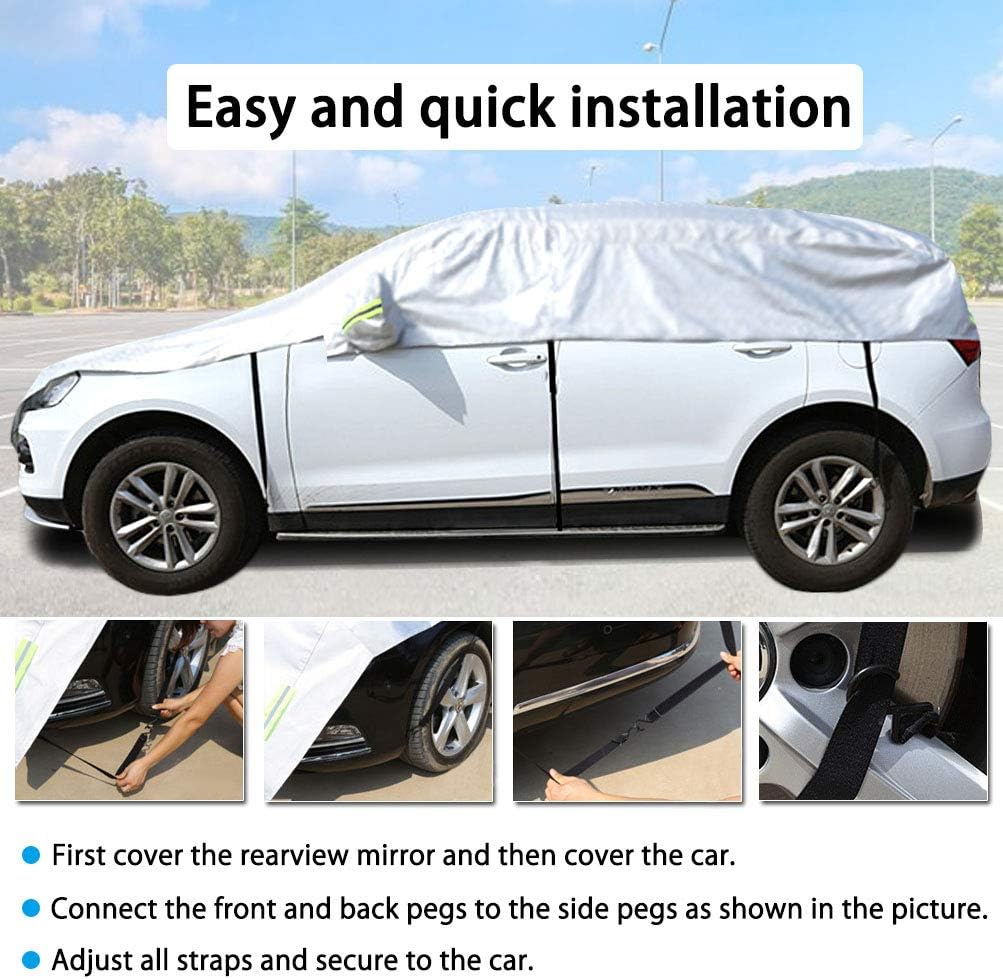 Konnfeir Half Car Cover with Cotton All Weather Car Body Covers Outdoor Indoor for All Season Waterproof Windproof Dustproof Snowproof Universal Car Half Cover (Fit Hatchback Length 158'' to 173'')