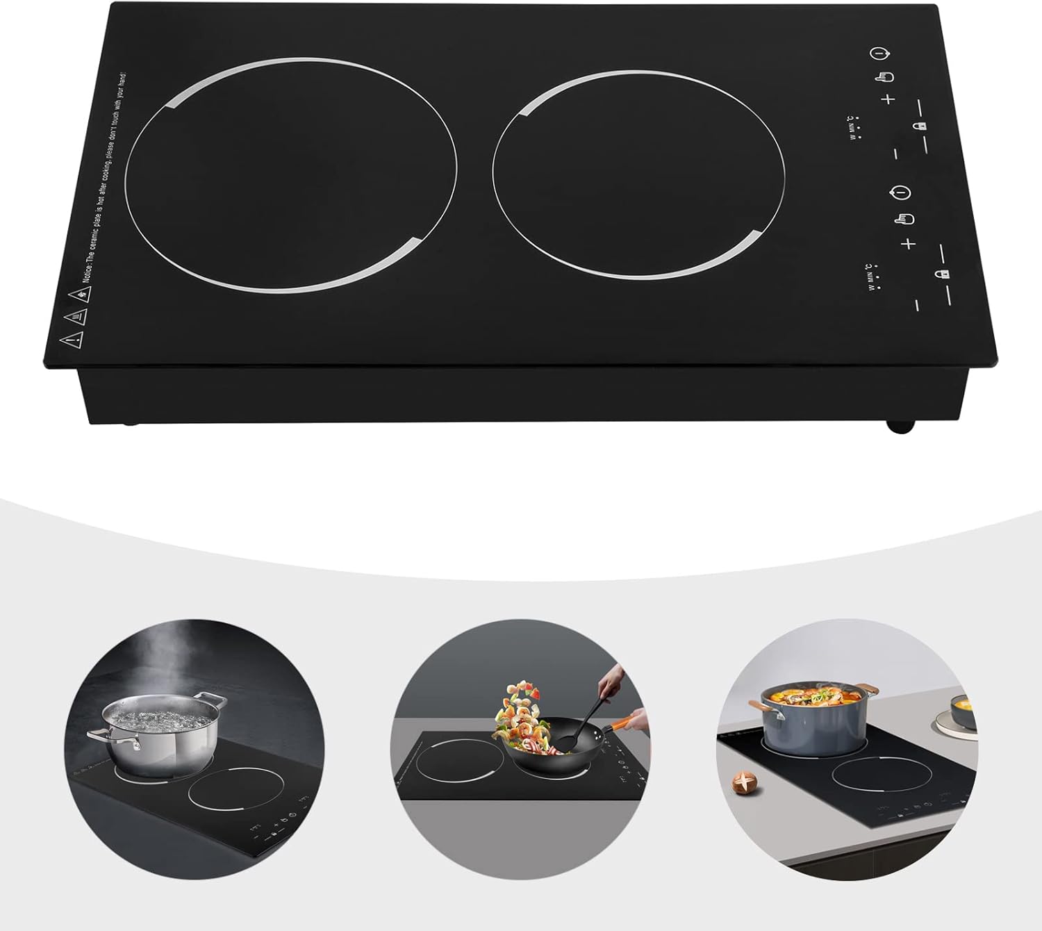 Electric Cooktop 2 Burner, Portable Induction Cooker with Burner Independent Control, Ultrathin Body,9 gears Temperature, 1200W+1100W-Multiple Power Levels, 110V-120V (Suitable for Pot 10.24in)
