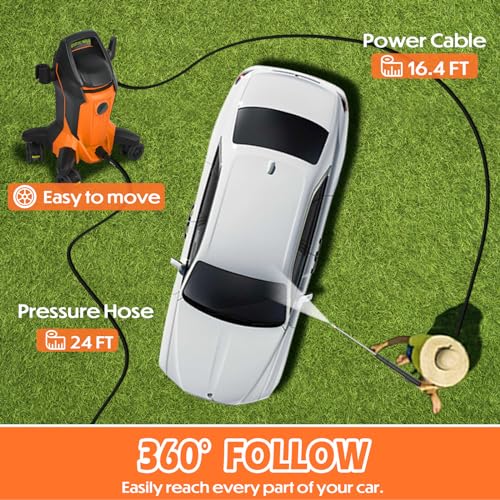 Electric Pressure Washer, 4000PSI 2.8GPM Pressure Washer with 4 Anti-Tipping Wheels, Electric Power Washer with 4 Pressure Tips and 500ML Foam Cannon for Home Garden Cleaning