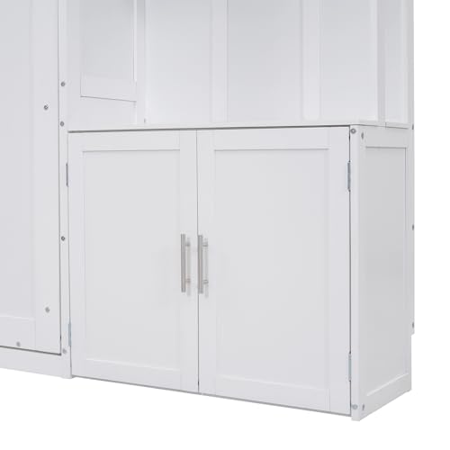 Queen Size Murphy Bed with Desk, 68 inch Murphy Bed Frame, Solid Wood Foldable Platform Bed,Foldable Cube Cabinet Queen Platform Bed, Space-Saving Wall Bed for Guest Room Home Office, White