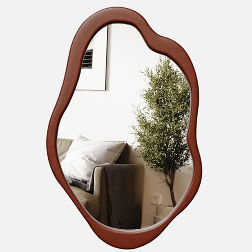 42"x 28" Irregular Wall Mirror, Wood Black Framed Wall Mirror, Asymmetrical Wall Wavy Mirror for Living Room Bedroom Entryway Bathroom Modern Decorative Cloud Mirror Hanging Hooks