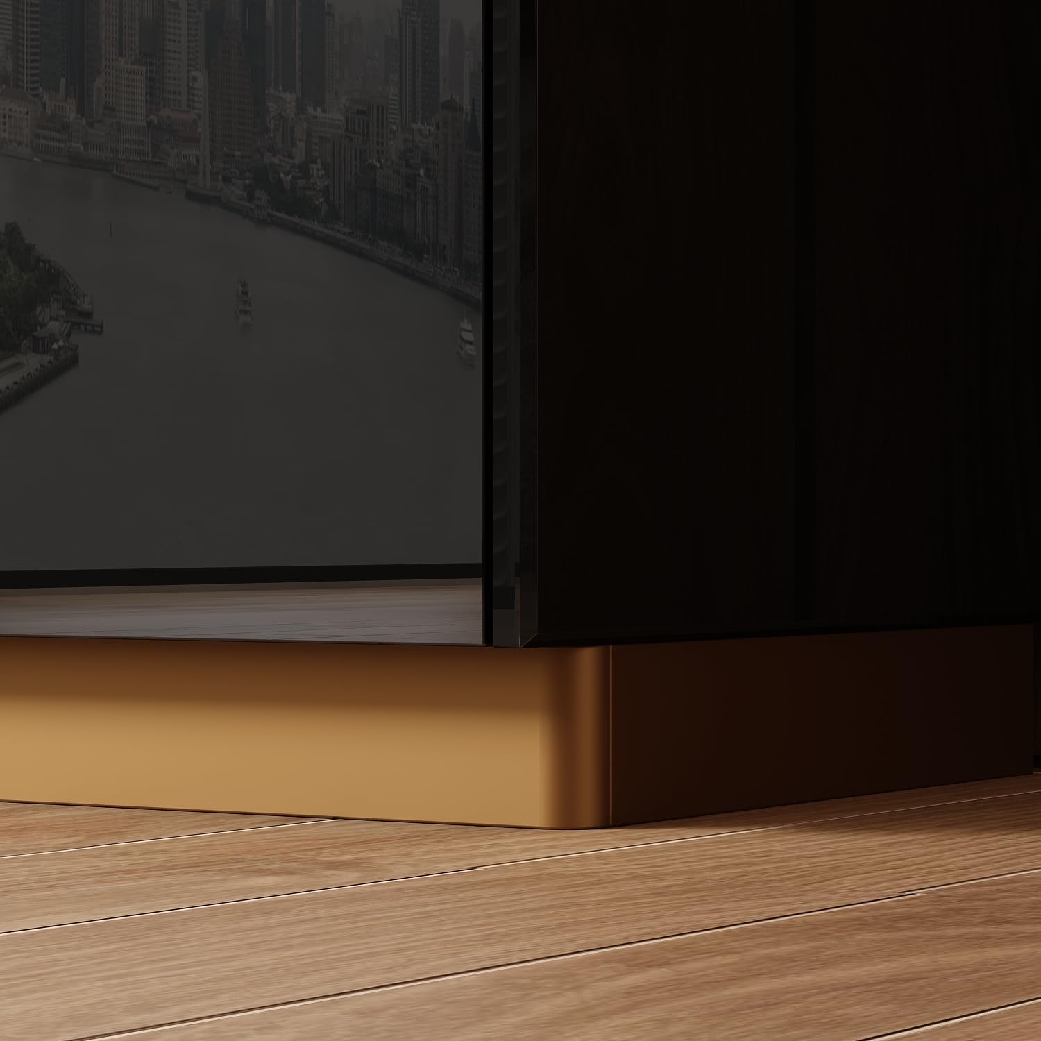 MOUMON High Gloss 6 Drawer Dresser, Modern Contemporary Chest of Drawers with Glossy Finish, Double Dresser with 6 Drawers, Champagne Gold Handles, 15.7”D x 55.1”W x 31.5”H, Black
