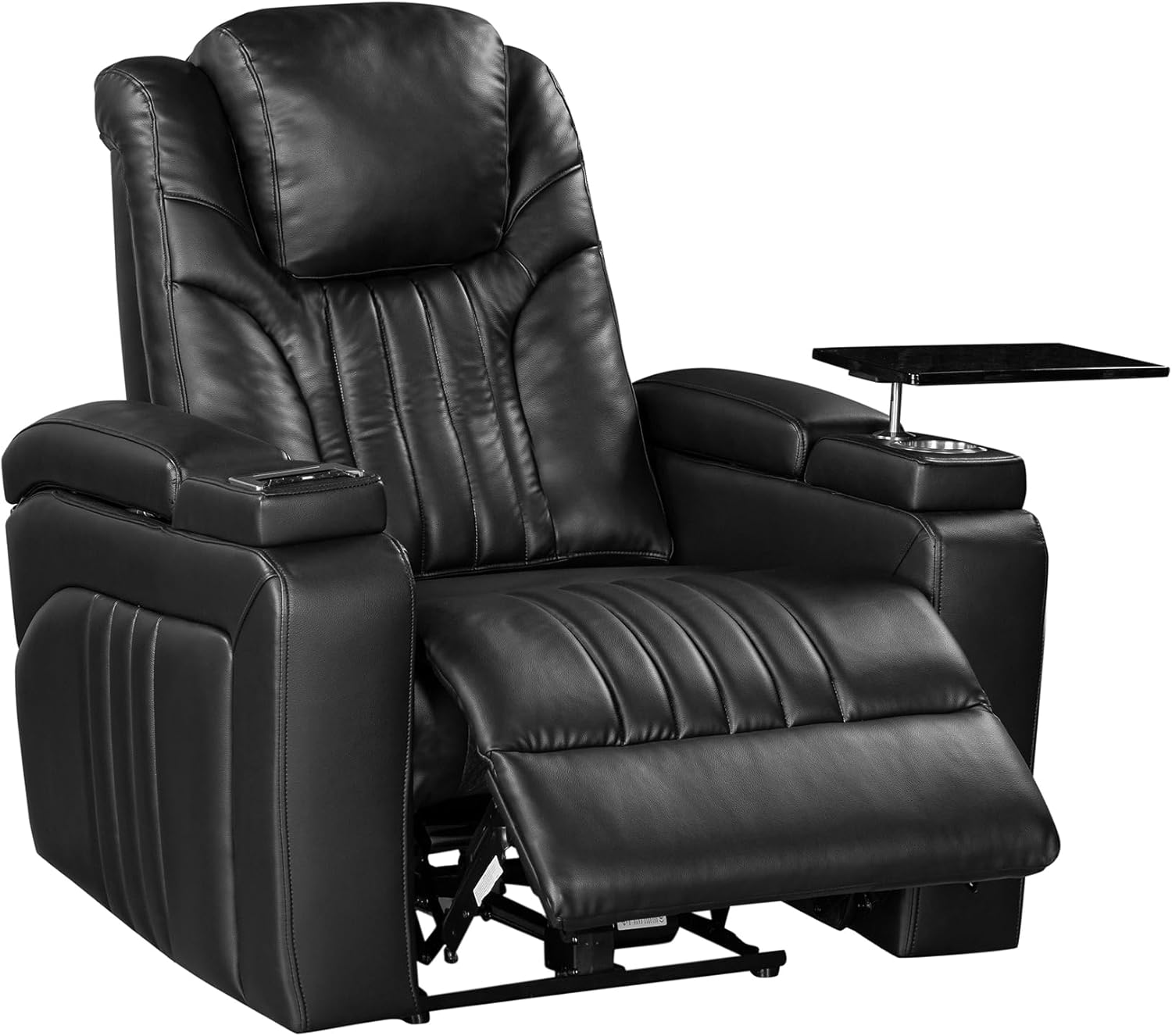 PU Leather Power Recliner Home Theater Recliner with Power Adjustable Headrest, Wireless Charging Device, USB Port, Storage Arms, Cup Holder and Swivel Tray Table for Living Room, Black