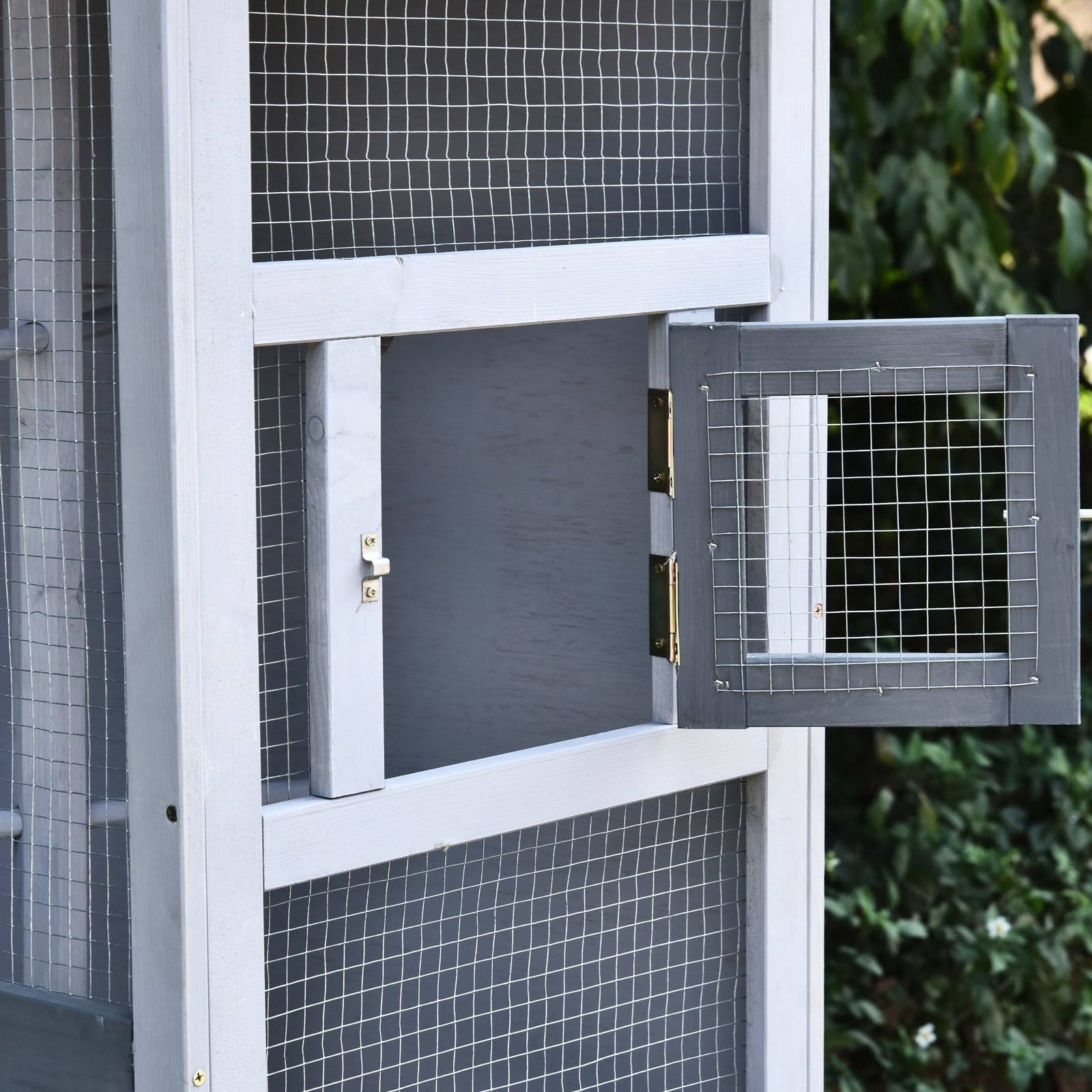 Pawhut Outdoor Wooden Aviary Bird Cage Large Play House w/ Removable Bottom Tray - Grey