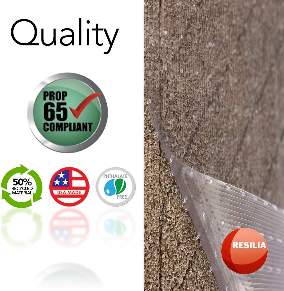 Resilia - Clear Vinyl Plastic Floor Runner/Protector for Low Pile Carpet - Skid-Resistant Decorative Pattern, (27 Inches Wide x 12 Feet Long)