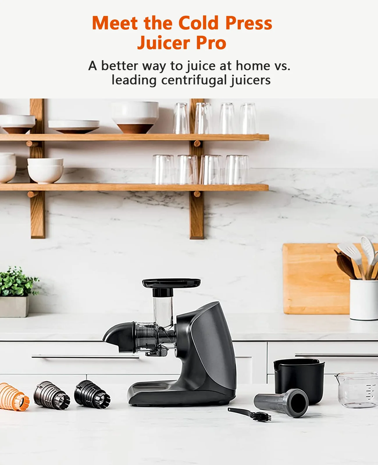Masticating Juicer for Fruits Vegetables - Cold Press Slow Juicer with Total Pulp Control (Black)