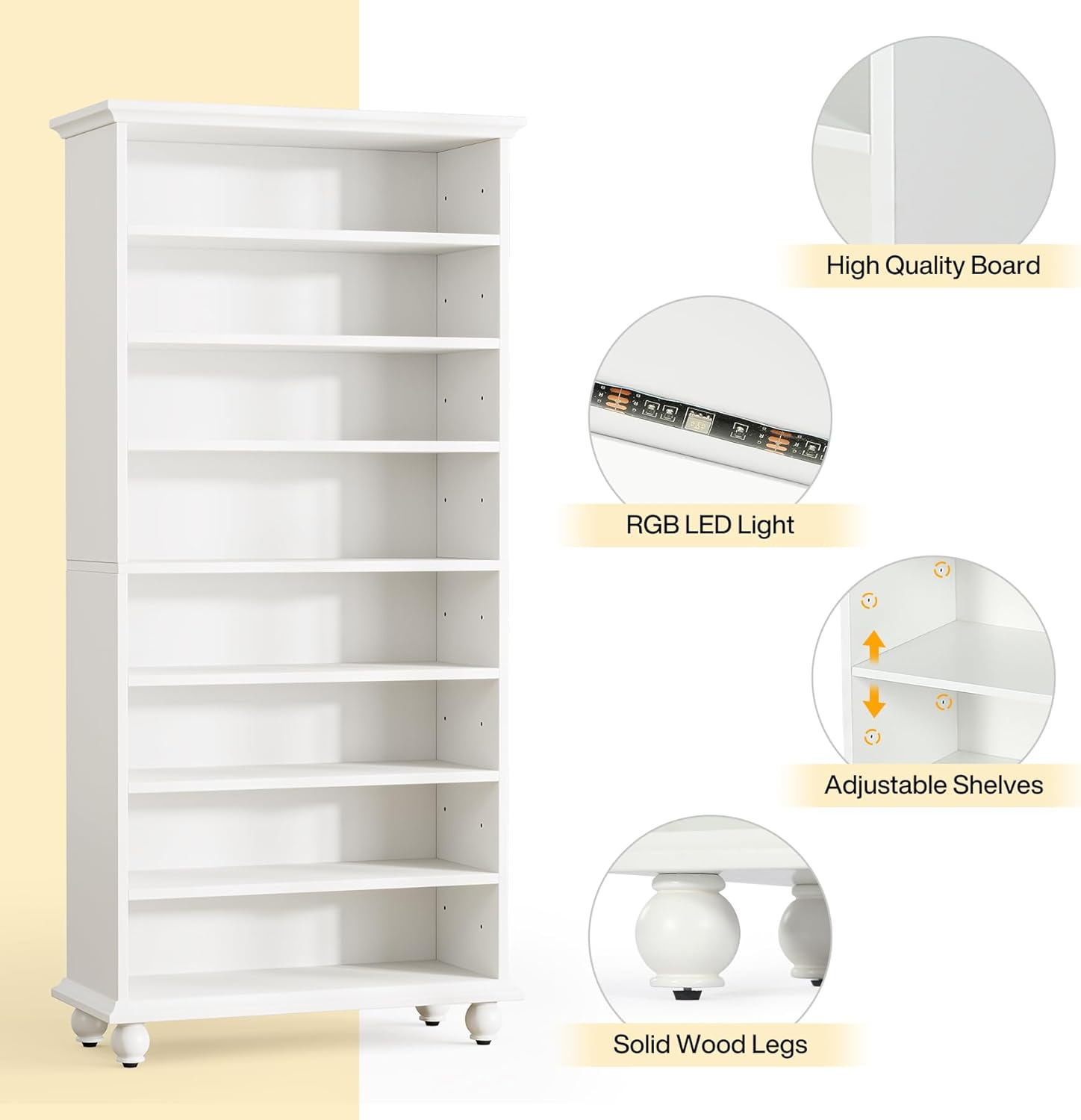 69" Tall Shoe Storage Cabinet with LED Lighting, 9-Tier 30 Pairs Freestanding Shoes Display Cabinet with Solid Wood Legs for Entryway, White