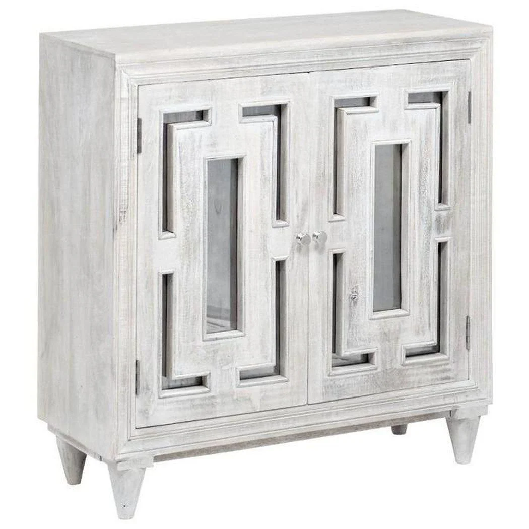 40" Square Multipurpose Whitewash Accent Cabinet for Living Room