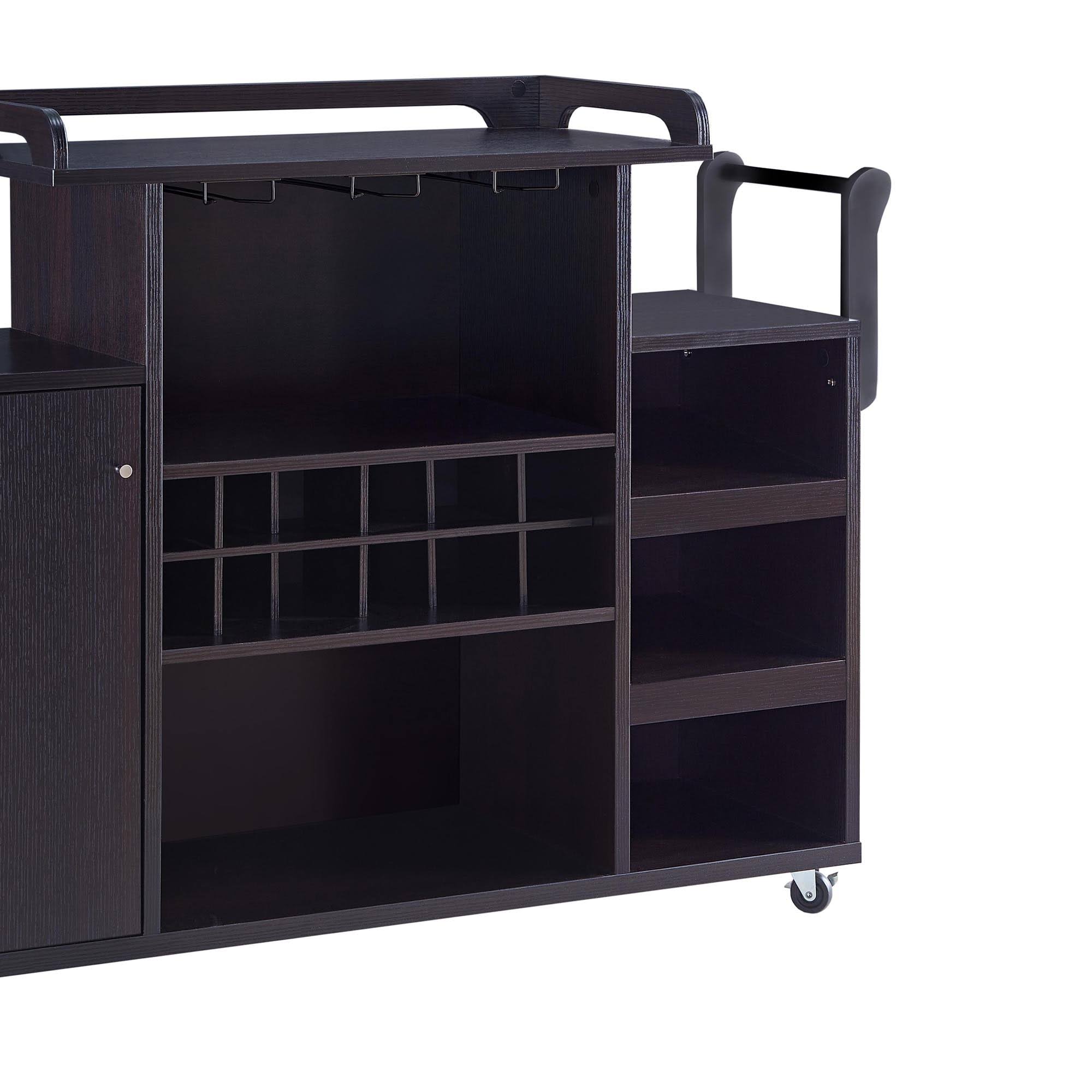 Benjara BM214715 Casters Supported Wooden Buffet Cart with Wine Rack and 1 Door Cabinet, Brown