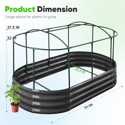 Quictent Galvanized Raised Garden Bed Kit with Anti-Bird Netting Mesh Cover, Large Oval Metal Outdoor Planter Garden Boxes for Vegetables Herbs Flowers, 6x3x1Ft