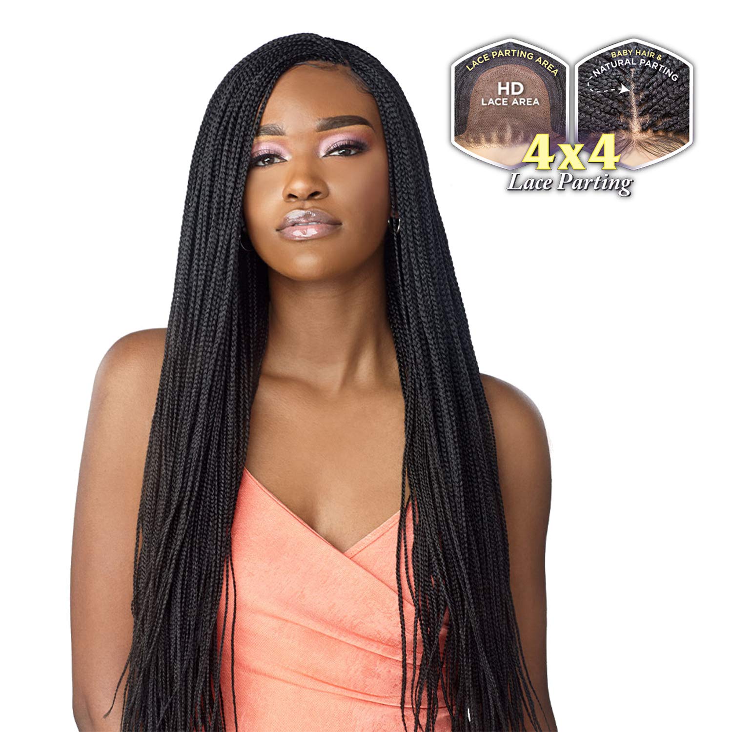 Sensationnel Braided Swiss Lace Wig Cloud 9 4X4 Lace Parting Micro Box Braid 28" (1-pack, T1B/BG)