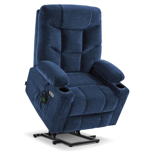 MCombo Power Lift Recliner Chair with Extended Footrest for Elderly People, Fabric 7287 (Navy Blue, Medium)
