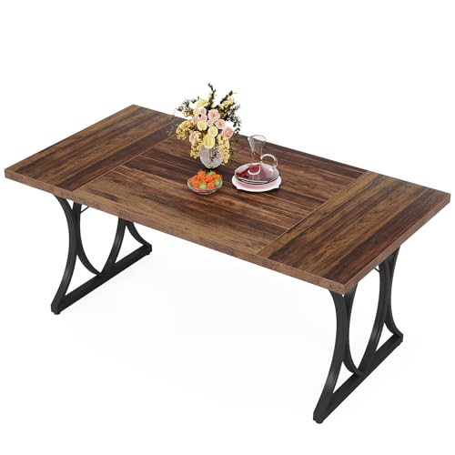 Tribesigns Farmhouse Dining Table for 6 People, 63 L x31W x 30 H Inches Rectangle Kitchen Table Dinner Table for Dinning Room&Kitchen, Living Room, (Brown& Black)