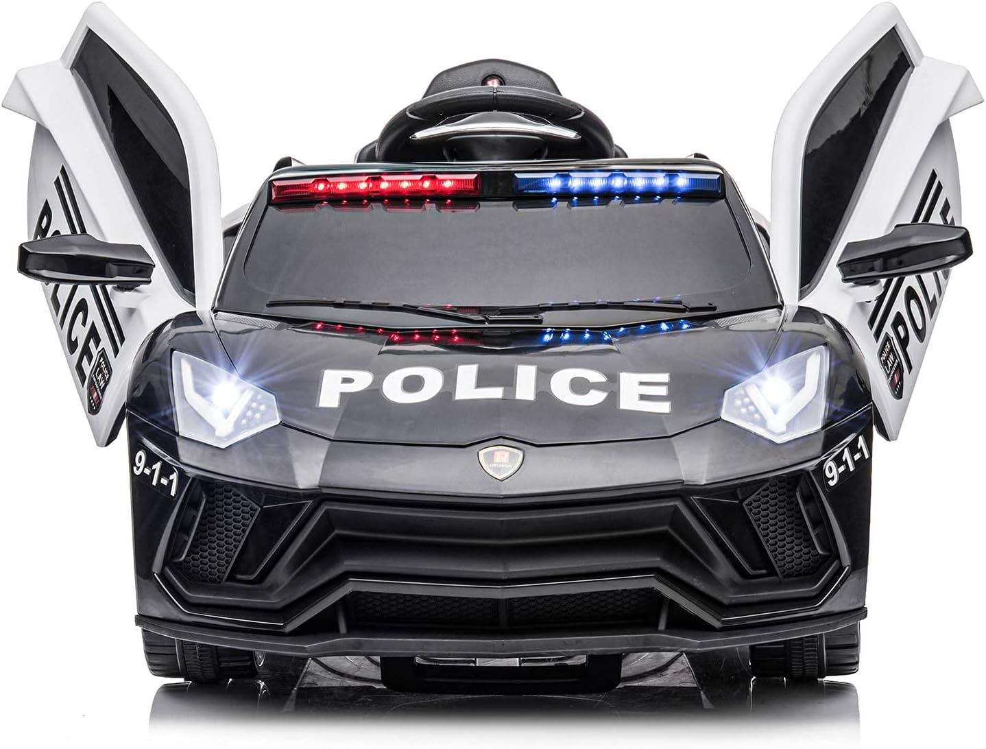 u URideon Kids Ride On Police Car, 12V Electric Sports Car Toys with Remote Control, Siren, Flashing Light,Music,Battery Powered (Black)