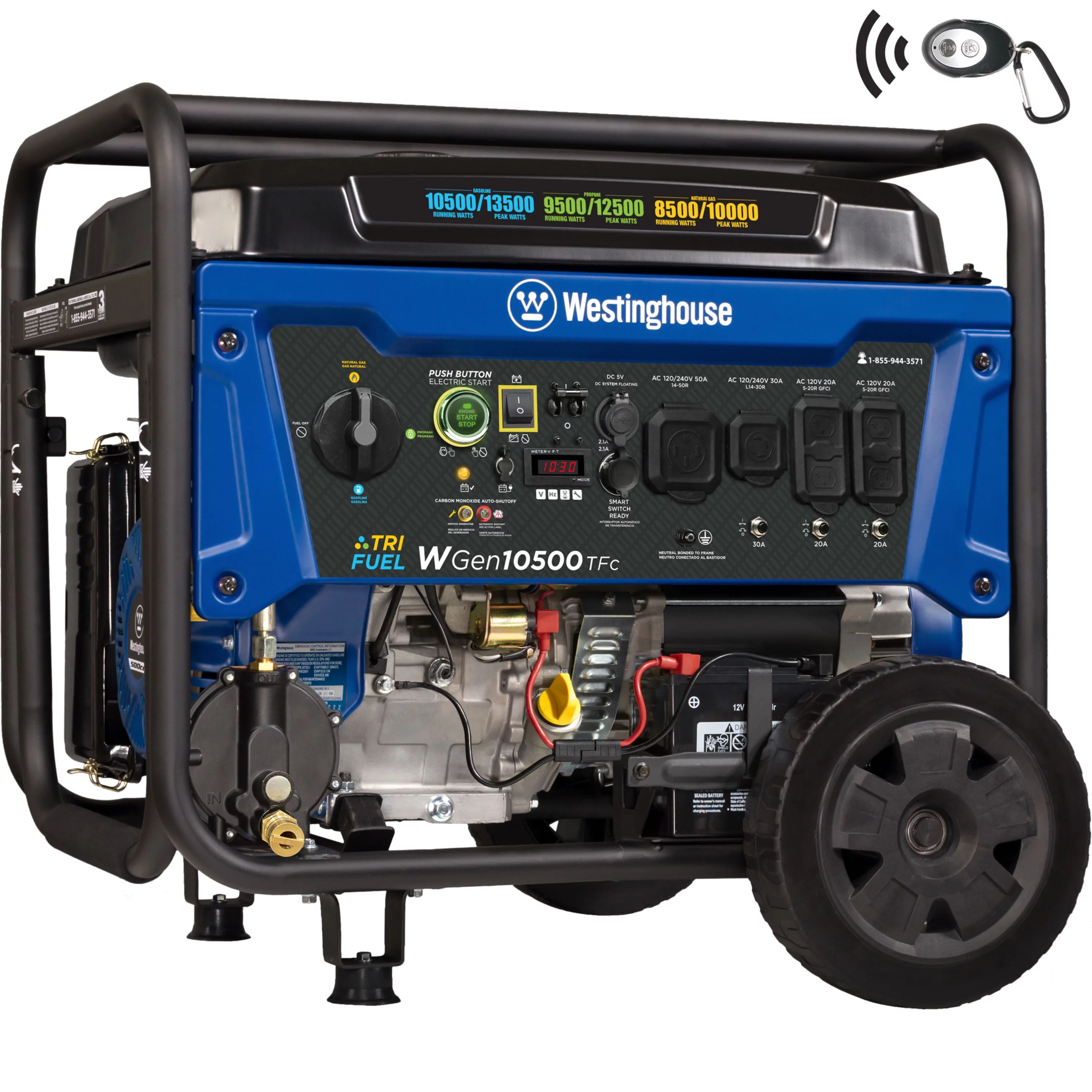 Westinghouse 12,500 Peak Watt Dual Fuel Portable Generator, Gas/Propane, Transfer Switch Ready, CO Sensor