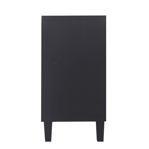 Sideboard Buffet Cabinet with Adjustable Shelves, 4 Shutter Doors, and Silver-Plated Handles, Classic Black Finish, Kitchen Storage Cabinet for Dining Room, Living Room