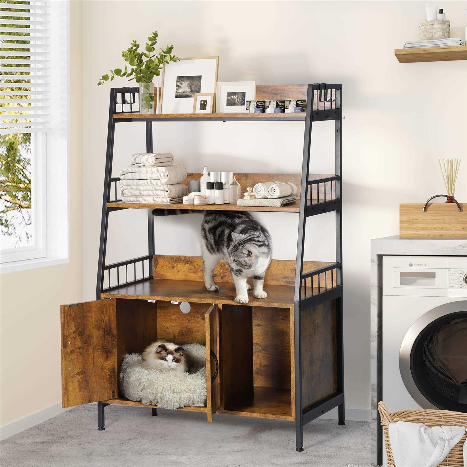 YITAHOME Cat Litter Box Enclosure with Storage Shelves Indoor Large Litter Box Furniture Wooden Hidden Cat Cabinet Washroom - Pet Supplies online store