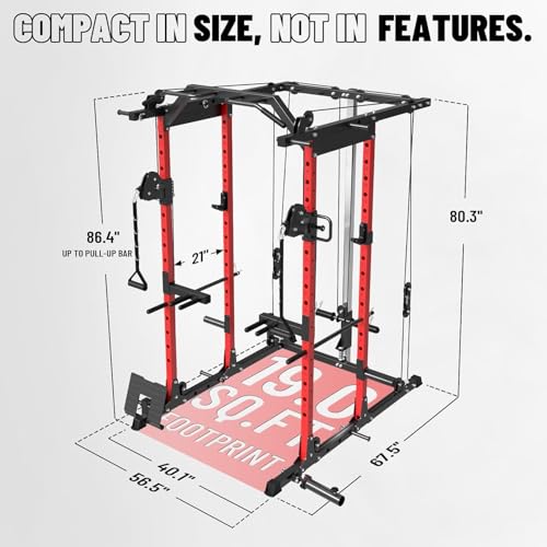 Mikolo Power Cage, Power Rack with Cable Crossover System, 1500LBS Squat Rack with LAT Pull Down System, Workout Cage with Pulley System for Fitness Home Gym