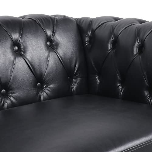 Chesterfield Sofa Leather, 84" Upholstered Tufted Couch 3 Seater with Rolled Arms and Nailhead for Living Room, Bedroom (Dark Brown)
