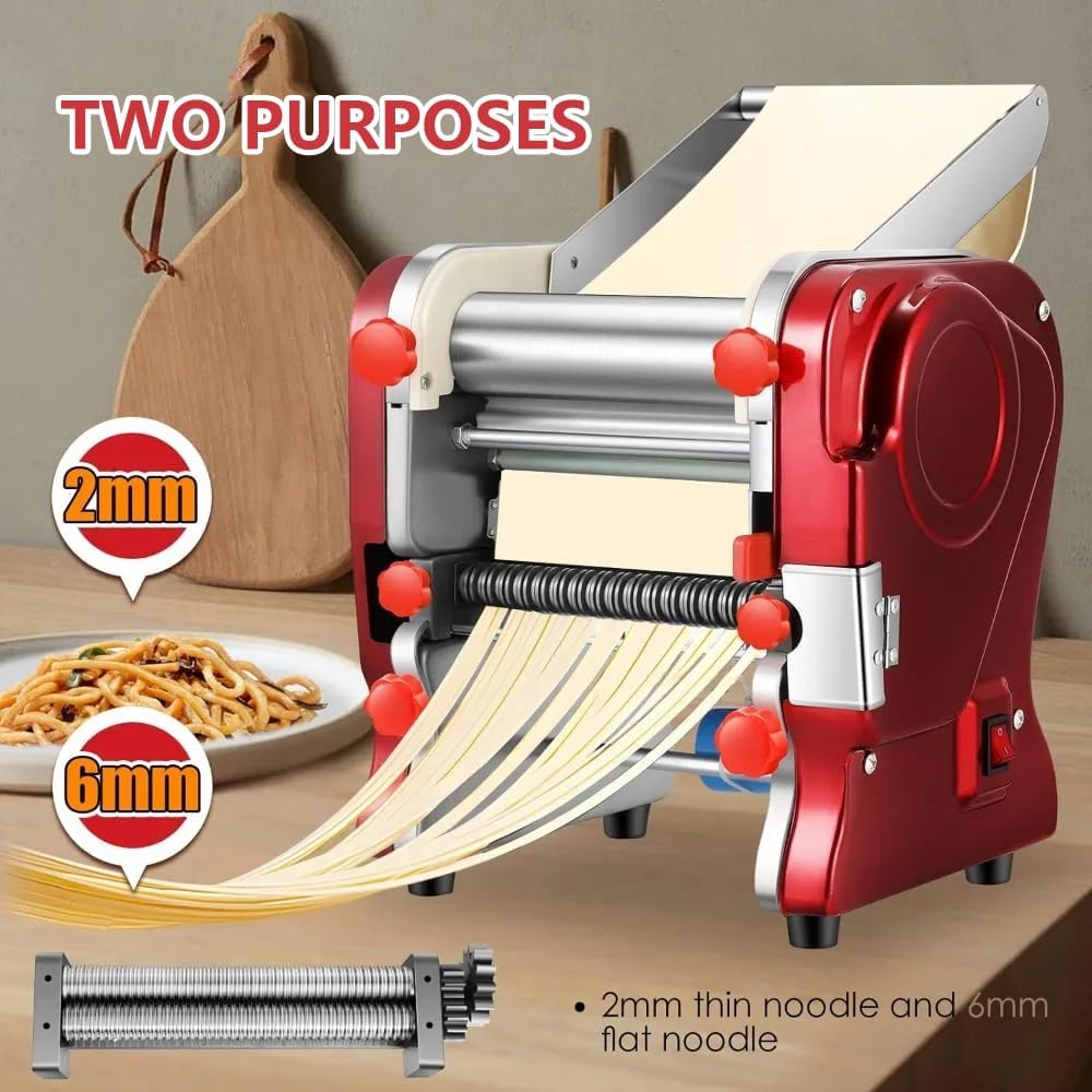 Electric Pasta Maker Home Pasta Making Machine 550W Automatic Noodle Machine Full Stainless Steel Dual Knife No Disassembled for Home Commercial Use