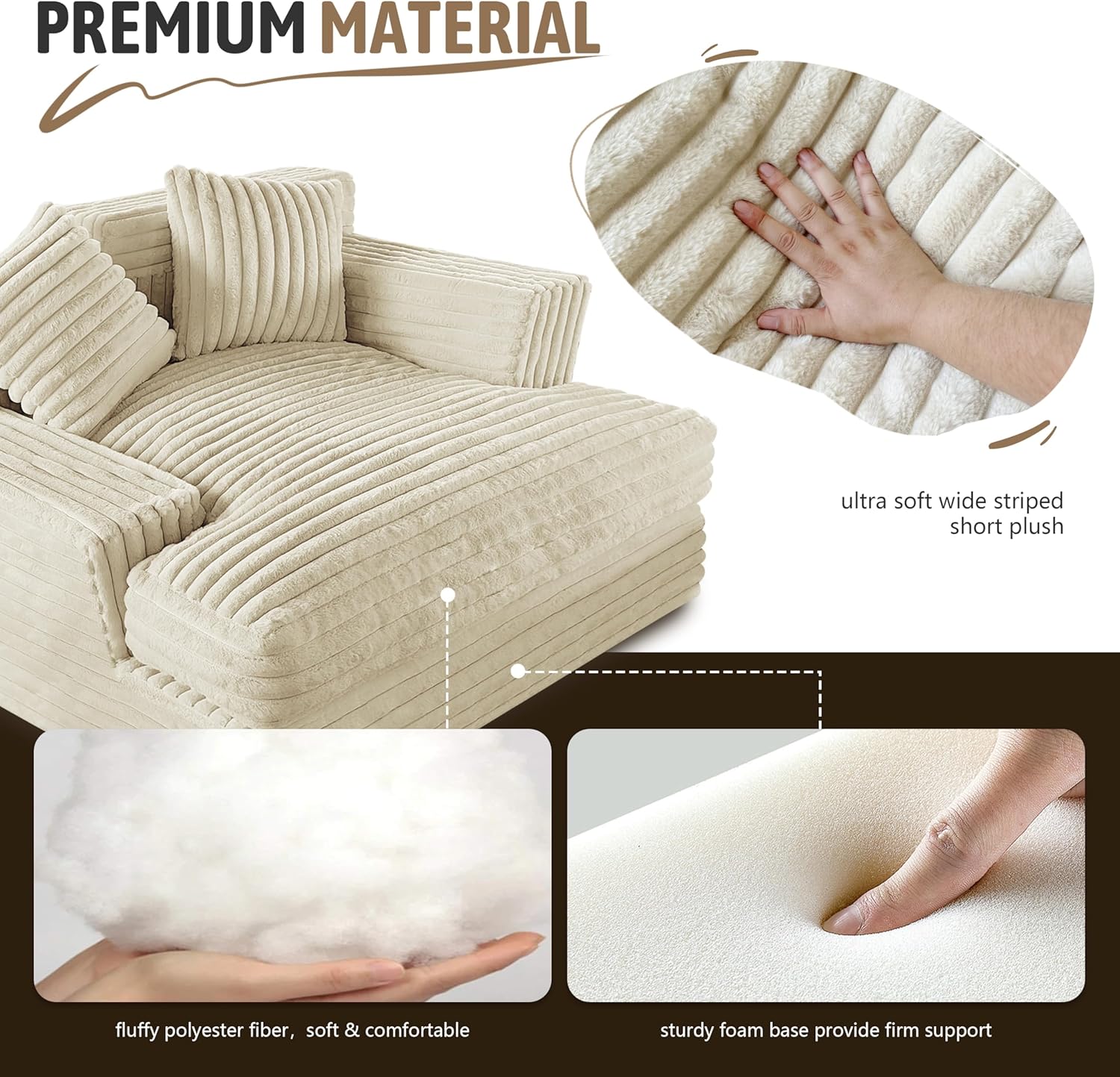 Chaise Lounge Chair Indoor Bedroom, Oversized Chaise Lounge Sofa Upholstered Soft Single Short Plush Couch Sofa Bed Sleeper Chair for Living Room with 2 Throw Pillows, Easy to Install