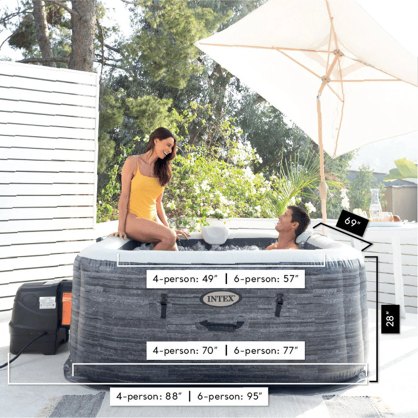 Intex PureSpa Plus Greystone Inflatable Hot Tub Square Jet Spa, 83 x 28