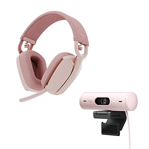 Logitech Brio 500 Full HD Webcam with Auto Light Correction,Show Mode, Dual Noise Reduction Mics, Webcam Privacy Cover, Works with Microsoft Teams, Google Meet, Zoom, USB-C Cable - Rose