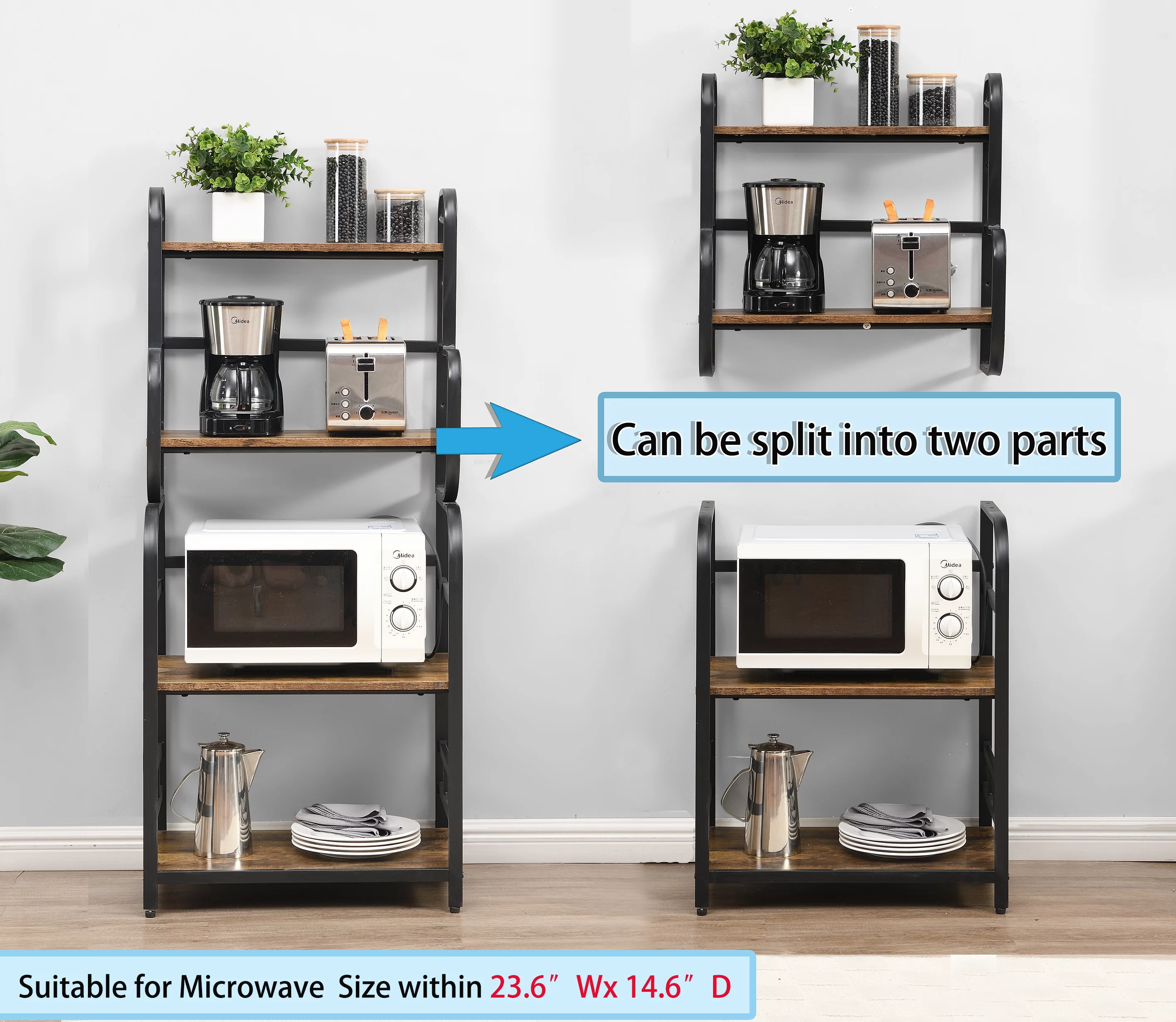 O&K Furniture 4-Tier Kitchen Bakers Rack, 54’’ Microwave Oven Stand with Storage Shelves, Black